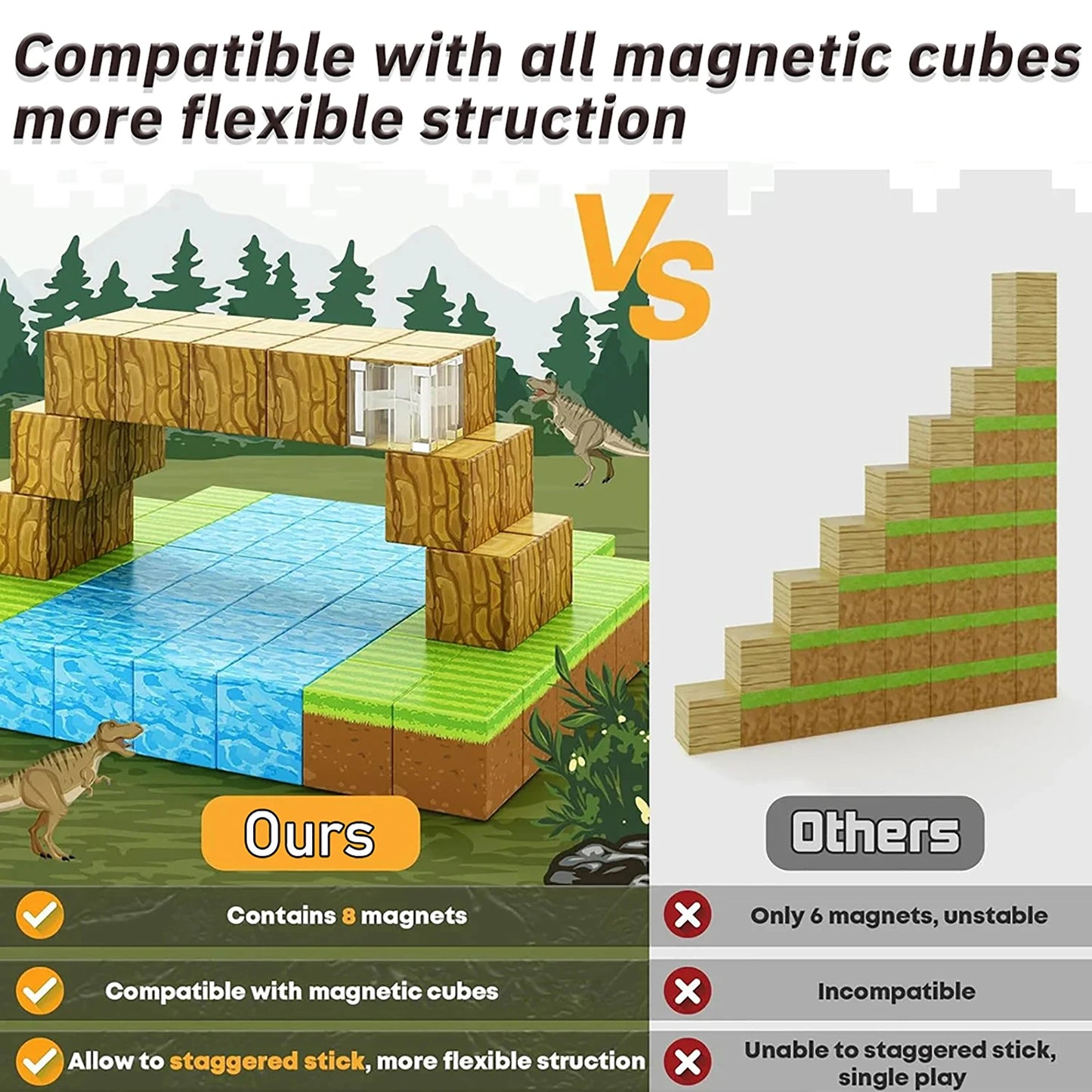 100pcs Magnetic Building Blocks Set – STEM Montessori Sensory Toys for Toddlers, Boys & Girls – Educational Magnet Cubes Gift