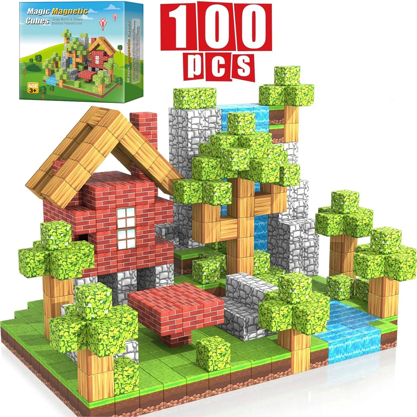 100pcs Magnetic Building Blocks Set – STEM Montessori Sensory Toys for Toddlers, Boys & Girls – Educational Magnet Cubes Gift